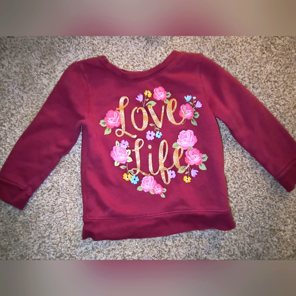 💎Garanimals Girls Floral and Sparkly "Love Life" Maroon Sweater Size 2T